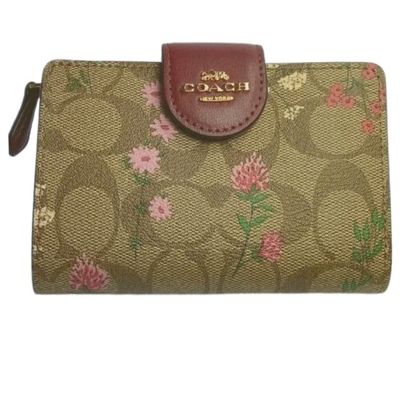 Coach Medium Corner Zip Wallet In Signature Canvas With Wildflower  Print - Picture 1 of 9